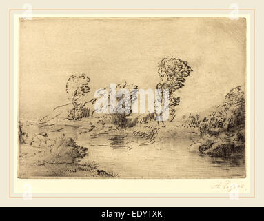 Alphonse Legros, Ufer der Marne (Bord De La Marne), Französisch, 1837-1911, Kaltnadelradierung und (Ätzen?) Stockfoto
