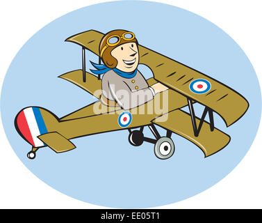 Darstellung der britischen Luftwaffe Weltkrieg ein Pilot fliegen einer Sopwith Camel-Scout ist ein einsitziges Jagdflugzeug Flugzeug Propellerflugzeug getan im Cartoon-Stil. Stockfoto