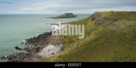 Großbritannien, Wales, Swansea, Gower, Rhossili, Wurm, Kopf, Panorama Stockfoto