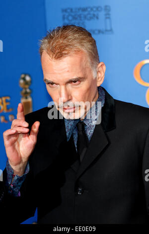 US-Schauspieler Billy Bob Thornton stellt im Pressesaal mit dem Award für die beste Leistung durch einen Schauspieler in einer Serie, Mini-Serie oder eine Bewegung Abbildung gebildet für Fernsehen für seine Rolle in "Fargo" während der 72nd Annual Golden Globe Awards im Beverly Hilton Hotel in Beverly Hills, Kalifornien, USA, 11. Januar 2015. Foto: Hubert Boesl/Dpa-kein Draht-Dienst- Stockfoto