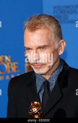 US-Schauspieler Billy Bob Thornton stellt im Pressesaal mit dem Award für die beste Leistung durch einen Schauspieler in einer Serie, Mini-Serie oder eine Bewegung Abbildung gebildet für Fernsehen für seine Rolle in "Fargo" während der 72nd Annual Golden Globe Awards im Beverly Hilton Hotel in Beverly Hills, Kalifornien, USA, 11. Januar 2015. Foto: Hubert Boesl/Dpa-kein Draht-Dienst- Stockfoto