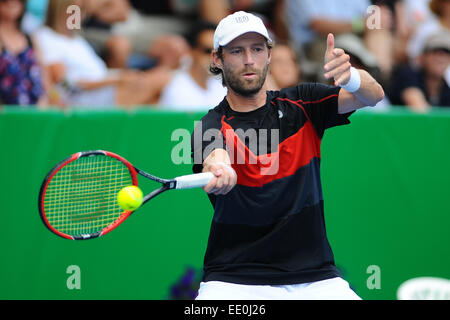 Auckland, Neuseeland. 12. Januar 2015. Stephane Robert von Frankreich während seiner Qualifikationsspiel an der Heineken Open. ASB Tennis Centre, Auckland, Neuseeland. Montag, 12. Januar 2015. Bildnachweis: Aktion Plus Sport/Alamy Live-Nachrichten Stockfoto