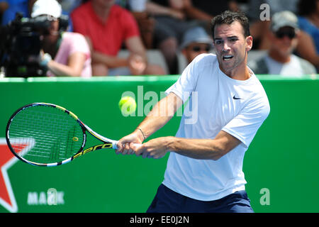 Auckland, Neuseeland. 12. Januar 2015. Adrian Mannarino aus Frankreich während seiner Einzel-Match bei der Heineken Open. ASB Tennis Centre, Auckland, Neuseeland. Montag, 12. Januar 2015. Bildnachweis: Aktion Plus Sport/Alamy Live-Nachrichten Stockfoto
