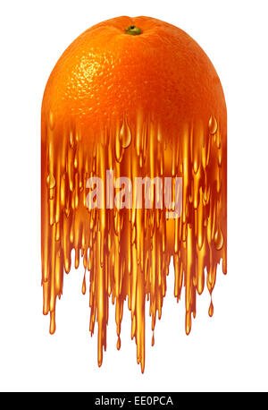 Orangensaft-Symbol als eine tropische Frucht Umwandlung in süße Flüssigkeit als Nahrung Symbol für Frühstück Getränke oder der Lebensmittelzutat gesunde Nutritios. Stockfoto