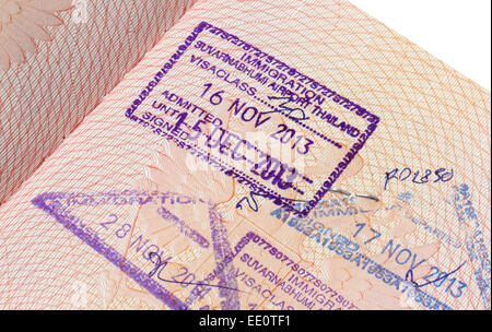 Einreisestempel des Suvarnabhumi Airport im Reisepass Stockfoto