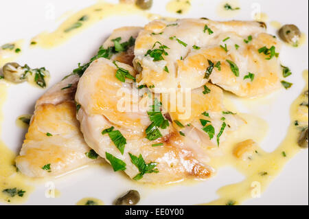 gedämpfter Zander Fisch Stockfoto