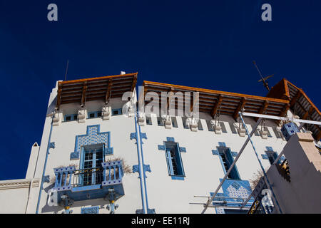 Die moderne Blue House, Casa Serinyana oder Sa Casa Blaua in Cadaques, Katalonien, Spanien, entworfen von Salvador Sellés ich Baró. Stockfoto