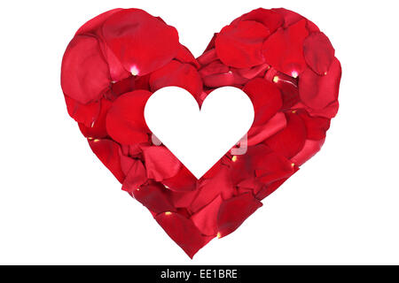 Herz aus Blütenblätter von Blumen Rosen Liebe Thema am Valentinstag und Mütter Tag isoliert mit Exemplar Stockfoto