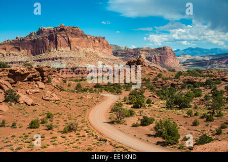 Straße führt durch den Capitol Reef National Park, Utah, Vereinigte Staaten von Amerika, Nordamerika Stockfoto