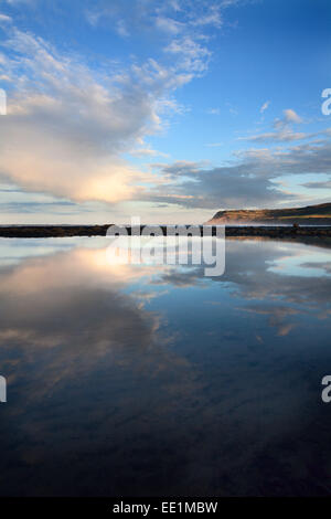 Mit Blick auf Ravenscar von Robin Hoods Bay an einem Sommerabend, Yorkshire, England, Vereinigtes Königreich, Europa Stockfoto