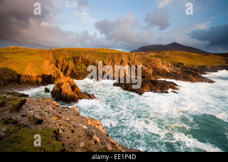 Ein Blick vom Mangersta, der Isle of Lewis, draußen auf den Atlantischen Ozean. Stockfoto