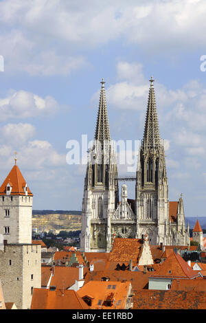 Regensburg, UNESCO-Weltkulturerbestätten, Stadtansicht, Dom St., Peter, Goldener Turm, St, Peters Kathedrale, goldener Turm, Bayerische Eisens Stockfoto