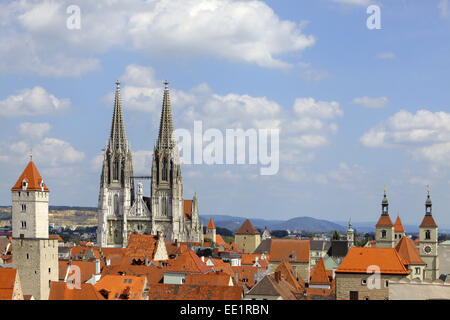 Regensburg, UNESCO-Weltkulturerbestätten, Stadtansicht, Dom St., Peter, Goldener Turm, St, Peters Kathedrale, goldener Turm, Bayerische Eisens Stockfoto