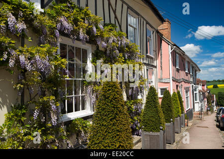 UK England, Suffolk, Lavenham, Prentice Street, Glyzinien bekleideten gerahmte Holzhaus Stockfoto