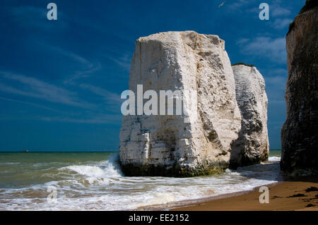 Freistehende Kreidefelsen in Botany Bay, Kent, Großbritannien an einem sonnigen Frühlingstag Stockfoto