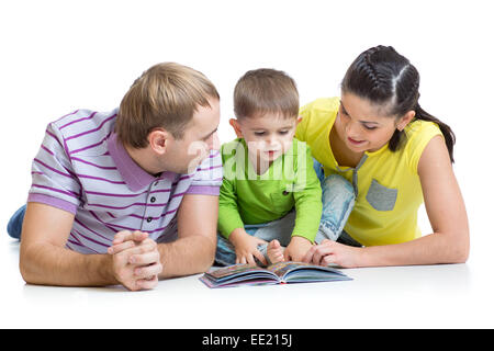 Familie mit Kind Sohn lesen Kinderbuch Stockfoto