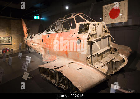 Mitsubishi A6M Zero Jagdflugzeug, ausgestellt im Imperial War Museum London, England, UK Stockfoto