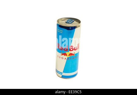 Nahaufnahme einer Dose Red Bull Energy drink, sugarfree Stockfoto