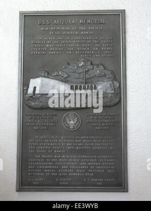 USS Arizona Einweihung Gedenktafel in Pearl Harbor Stockfoto