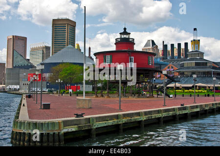 Baltimore, Maryland, Innenhafen, historische Schiffe von Baltimore, sieben Fuß Knoll Leuchtturm, Chesapeake Bay, Stockfoto