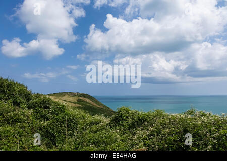 Blick über Brixham Torbay Devon England UK mit blauen Himmel und Wolken Stockfoto