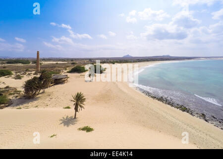 Luftbild auf Sanddünen in Chaves Strand Praia de Chaves in Boavista-Kapverden - Cabo Verde Stockfoto