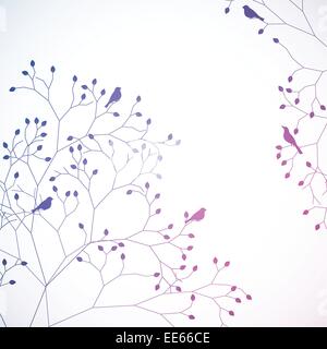 Vögel auf dem Baum. Retro-Stil Stock Vektor