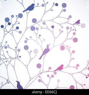 Vögel auf dem Baum. Retro-Stil Stock Vektor