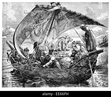 Morte d ' Arthur Sir Joseph Noel Paton König Arthur Guinevere Lancelot Tafelrunde Ritter Beerdigung Boot Schiff Krieger Stockfoto