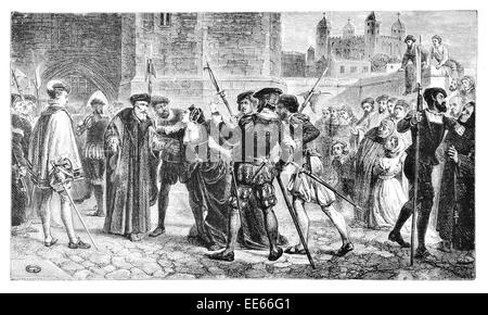 Treffen Sir Thomas More Tochter William Frederick Yeames Todesurteil bewachen Yeoman Tower von London schloss Verhaftung Gefangener Stockfoto
