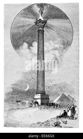 Pompey Säule römische Siegessäule Alexandria Ägypten alten Monolith korinthischen Leuchtturm Flamme Mond Pyramide camal Stockfoto