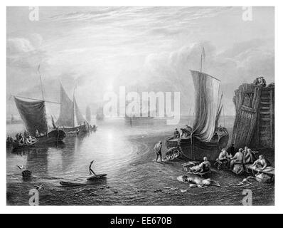 Die Sonne steigt in einen Nebel Joseph Mallord William Turner Schädlinge an der Küste Schiff Boot segeln Sailig Handel Handelsschiff vor Anker Stockfoto