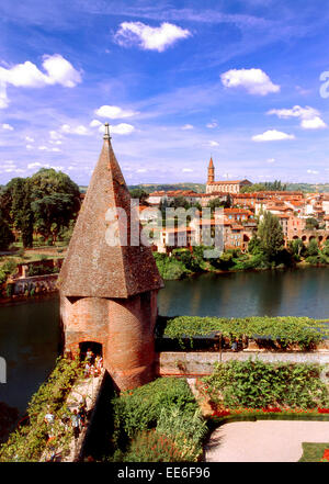 Albi, Midi-Pyrenäen, Frankreich. Blick über den Fluss Tarn vom Palais De La Berbie, zeigt formale Gärten der Bischofspalast Stockfoto