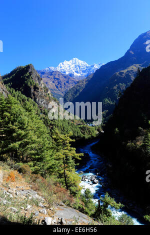 Tal des Flusses Dudh Koshi, Pass nach Tengboche Dorf, Everest base camp Trek, UNESCO-Weltkulturerbe, Sagarmatha Nationalpark Stockfoto