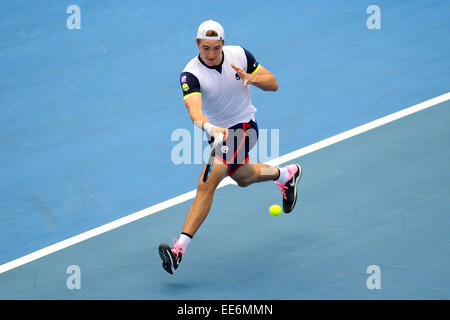 Auckland, Neuseeland. 14. Januar 2015. Jan-Lennard Struff Deutschland während seiner Einzel-Match bei der Heineken Open. ASB Tennis Centre, Auckland, Neuseeland. Mittwoch, 14. Januar 2015. Bildnachweis: Aktion Plus Sport/Alamy Live-Nachrichten Stockfoto