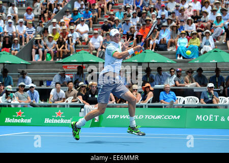 Auckland, Neuseeland. 14. Januar 2015. Kevin Anderson in Südafrika während seiner Einzel-Match bei der Heineken Open. ASB Tennis Centre, Auckland, Neuseeland. Mittwoch, 14. Januar 2015. Bildnachweis: Aktion Plus Sport/Alamy Live-Nachrichten Stockfoto