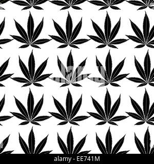 Nahtlose Marihuana schwarz verlässt auf weißem Hintergrundmuster. Stockfoto