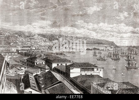 Valparaiso, Chile, Südamerika.  Die Stadt und Hafen im späten 19. Jahrhundert. Stockfoto