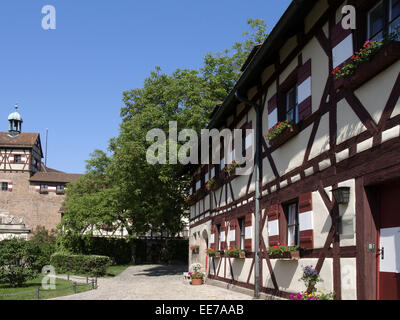 Deutschland, Nürnberg, Kaiserburg, Nürnberger Burg, Europa, Franken, Mittelfranken, Stadt, Aussen, Sommer, Burg, Fachwerk, Bau Stockfoto