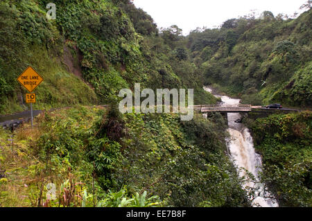 Wasserfälle auf dem Weg der Straße nach Hana. Maui. Hawaii. Oheo Pools Gulch Hana Highway Mount Haleakala Maui Hawaii Pacific Ocean. T Stockfoto