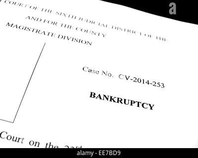 Einreichung von legalen Papieren als eine Klage wegen Gläubigerschutz Stockfoto