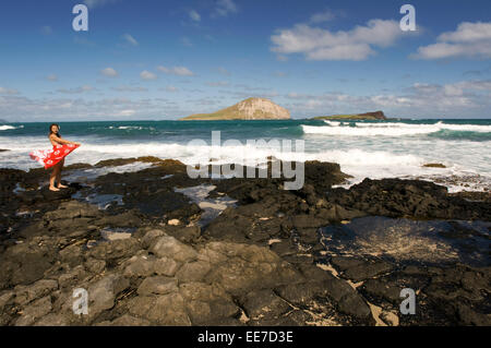 Makapu Strand am östlichen Ende der Insel. Die Aussicht, mit Manana Island Hintergrund sind hervorragend, so dass einige Fashi Stockfoto