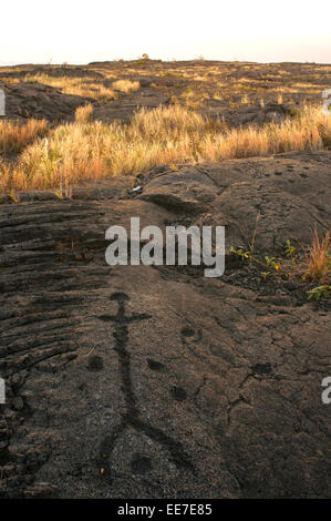 Mauna Loa Petroglyphs. Hawaii Volcanoes National Park. Big Island. Hawaii. Mauna Loa, übersetzt als der "lange hill'i oder" Hill-(von Stockfoto