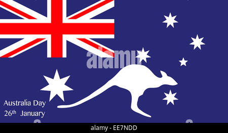 Karte von Australien mit Text für Australia Day mit Einschub Känguru silhouette Stockfoto