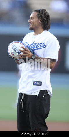 Prominente besuchen eine Los Angeles Dodgers V San Diego Padres Spiel im Dodger Stadium in Los Angeles. Die Padres besiegte die Dodgers 6-3.  Mitwirkende: Jermaine Jones wo: Los Angeles, California, Vereinigte Staaten von Amerika bei: 12. Juli 2014 Stockfoto