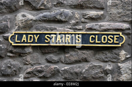 Das Straßenschild von Lady Stair Close in Edinburgh, Schottland Stockfoto