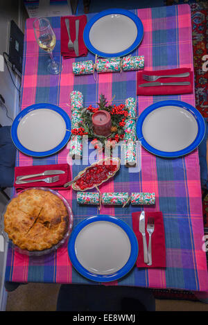 Tisch für Weihnachtsessen der Türkei Tourtiere. Stockfoto