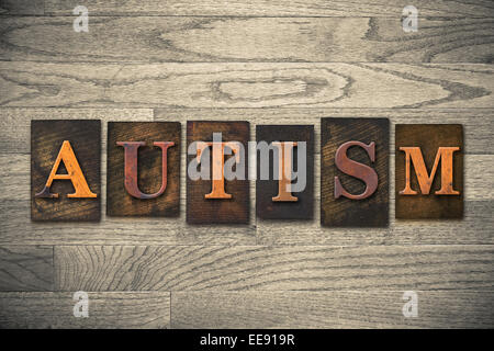 Das Wort "Autismus" in hölzernen Buchdruck Art geschrieben. Stockfoto