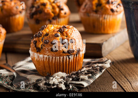 Hausgemachte Chocolate Chip Muffins bereit zum Frühstück Stockfoto