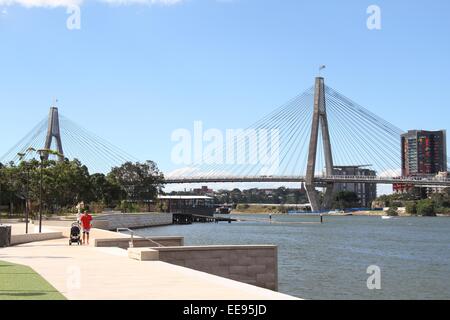 Sydney, Australien. 14. Januar 2015. Die ANZAC Bridge betrachtet von der Glebe Foreshore Walk. Bildnachweis: © 2015 Richard Milnes/Alamy Stockfoto